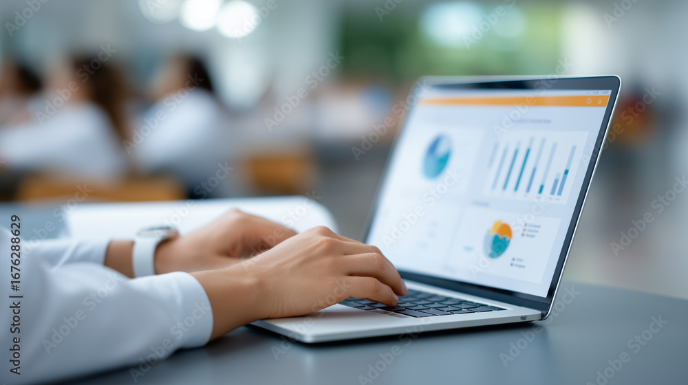 Aufkleber educational data analyst examining student performance metrics through learning analytics platforms 