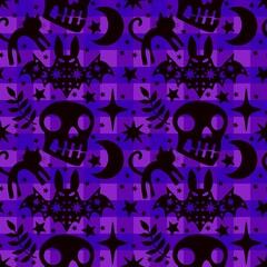 Halloween animals seamless cats pattern for wrapping paper and fabrics and linens and kids clothes print