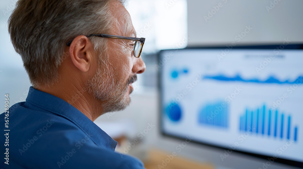 Poster human resources data specialist analyzing workforce analytics through employee performance dashboard
