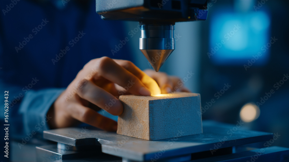 Poster 3d printing construction team operating large scale additive manufacturing equipment creating concre