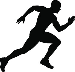 Dynamic male runner silhouette capturing mid-stride motion athlete in action posing for speed and power silhouette