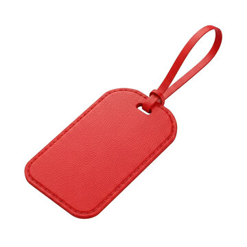Bright red luggage tag with attached red ribbon loop against a deep background transparent background