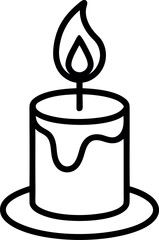 Burning Candle with Dripping Wax on Holder Line Illustration