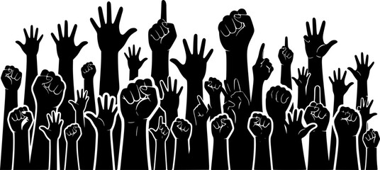 Many hands silhouettes, Raised hands vector silhouettes