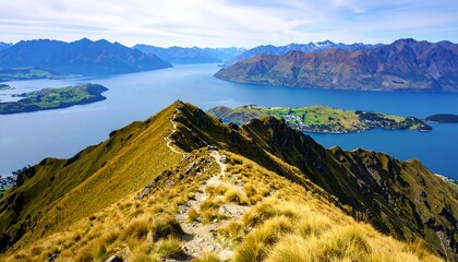 High angle view of a mountain ridge trail