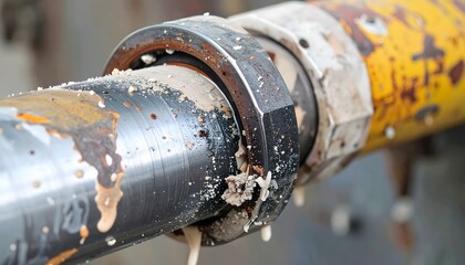 Close-Up of Industrial Steel Pipe Showing Wear and Contaminants