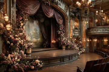 Fototapeta premium Elegant theater stage decorated with floral beauty high resolution picture