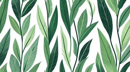 Green Foliage Botanical Illustration with Leafy Branches