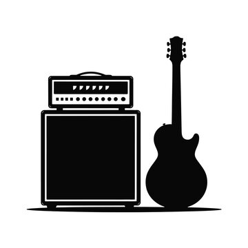 Electric guitar and amplifier silhouette for rock music and performance concepts