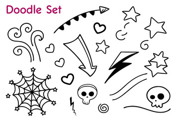 Obraz premium Doodle, sketch and scribble elements graphic box. Drawn mini sketches, drawings and various strokes, underlines and other scribbles. Sketches, doodles drawn with chalk, marker, pencil, crayons. Vector