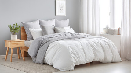stylish bedroom design featuring monochrome textiles and natural accents creates serene atmosphere