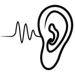 Obraz premium human ear anatomy sound wave patterns white