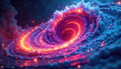 Obraz premium Abstract swirling energy vortex, vibrant colors representing wave patterns and power Perfect for technology, science, and abstract design projects , wave, frequency