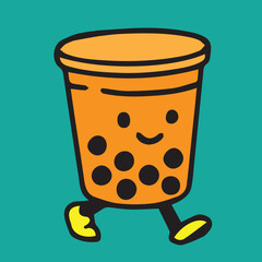 Vector cartoon illustration of a cute packaged drink, designed in colorful style, representing fun, freshness, happiness, energy, joy, and playful character.