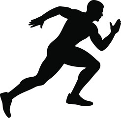 Dynamic silhouette of a male athlete in full stride running fast motion sport silhouette