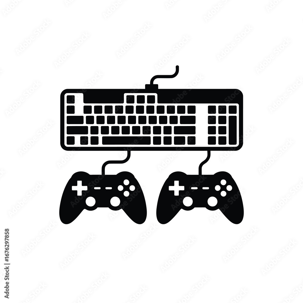 Aufkleber gaming setup keyboard and two controllers iconic symbol for digital entertainment and play