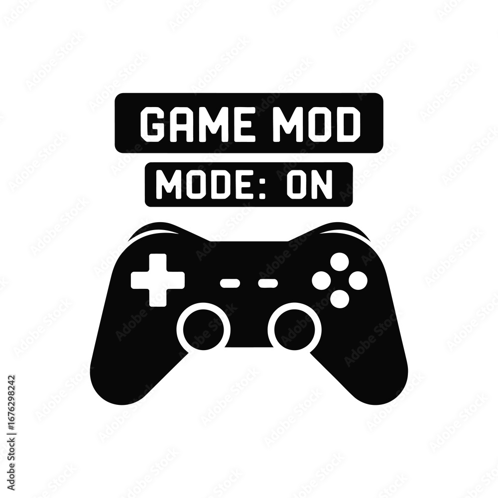 Fototapete game mod mode on graphic featuring a retro video game controller and text