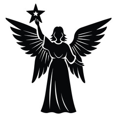 angel guiding star silhouette vector icon