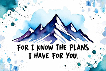 Watercolor Mountains with Inspirational Bible Verse landscape nature