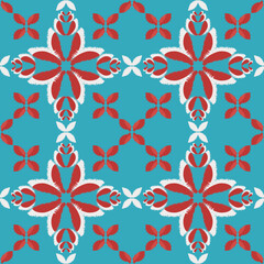 Fototapeta premium Abstract ikat seamless floral pattern. Design for background, fabric, texture, decoration, wrapping, book cover, wallpaper, illustration, clothing, carpet, curtain, cushion and patchwork.