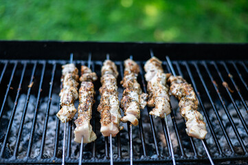 Traditional shashlik cooking on a grill