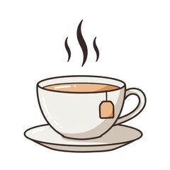 Fototapeta premium Pixel Art Style Hot Tea Cup with Teabag Steaming on a White Saucer