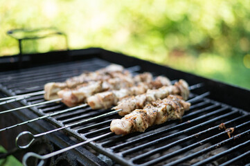 Traditional shashlik cooking on a grill