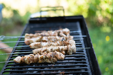 Traditional shashlik cooking on a grill