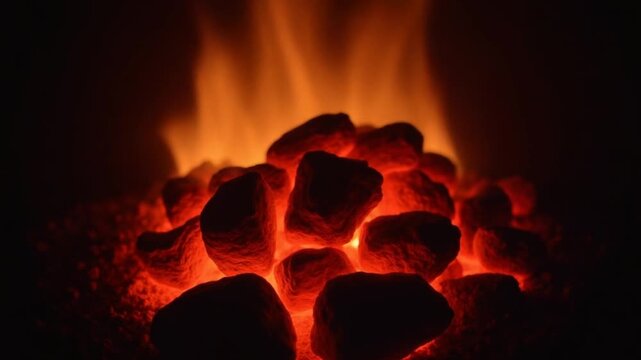 The Hot Coals of a Fire. Burning Coals in the Stove. Red Heat