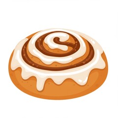 Delicious Cinnamon Roll with White Icing Close Up Food Dessert on White Background