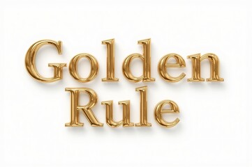 Golden Rule text, 3D render, white background, concept art