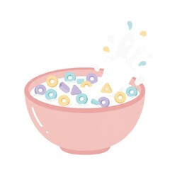 Naklejka premium Pink Bowl of Cereal with Milk Splash Isolated on White Background Sweet Breakfast