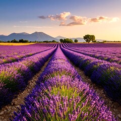 Fototapeta premium Lavender field at sunset (2)