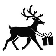 reindeer pulling gifts silhouette vector icon