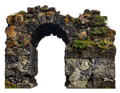 Arch from old stone isolated on a transparent background.