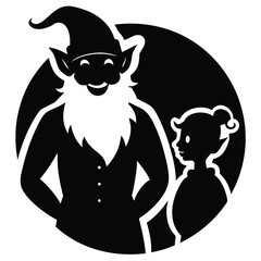 santa and elf silhouette vector icon