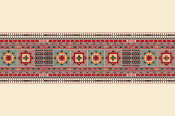Traditional Tatreez embroidery horizontal seamless pattern, Palestinian border. Scalable vector design for print, background, template