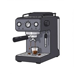 Isolated Gray Espresso Machine Pours Coffee into a Clear Glass Cup