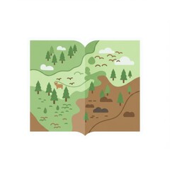 Pixel Art Style Open World Map with Green Forest and Brown Mountain Terrain