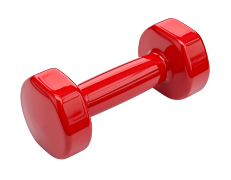 Red dumbbell isolated on a transparent background.