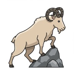Fototapeta premium Cartoon Mountain Goat Climbing a Rock on a White Background Vector Illustration
