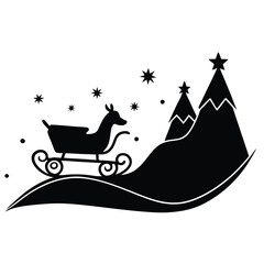 sleigh on hill silhouette vector icon