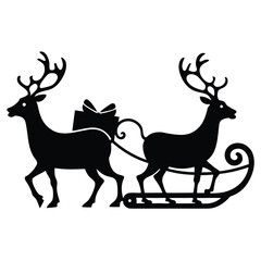 sleigh pulled by two reindeer silhouette vector ic