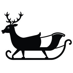 sleigh with reindeer silhouette vector icon