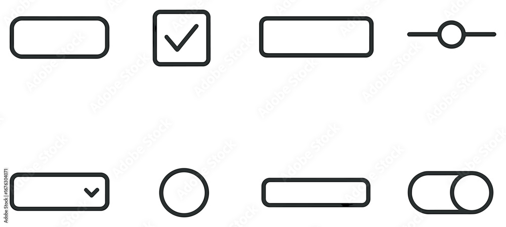 Poster ui elements flat icon set. featuring checkbox, switch, slider, and button symbols