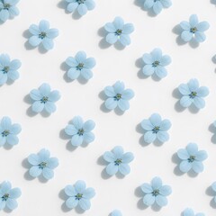Soft Light Blue Flowers Arranged in Repetitive Pattern on White Background for Clean and Calm Natural Design