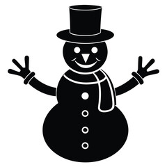 snowman in hat and gloves silhouette vector icon