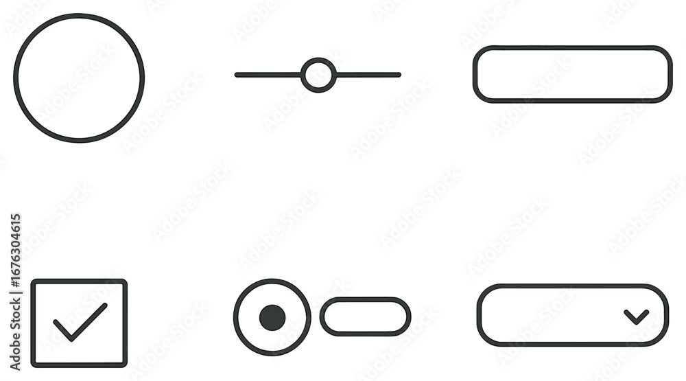 Aufkleber ui elements flat icon set. featuring circle, slider, button, checkbox, toggle, dropdown