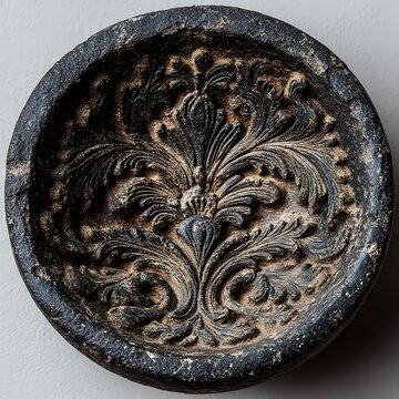 Handcrafted floral carved design on soapstone bowl high resolution picture