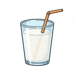 Pixel Art Glass Of Milk with Orange Straw Isolated on White Background